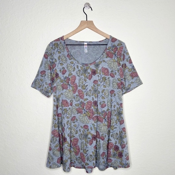 LuLaRoe Tops - LuLaRoe Perfect T Gray Floral Rose Tee
